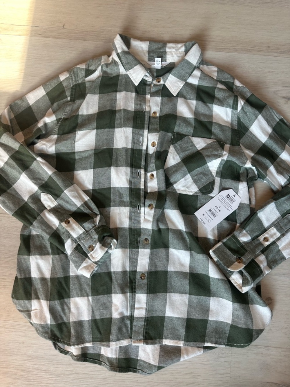 Time and Tru Green and White Buffalo Check Button-Down Shirt